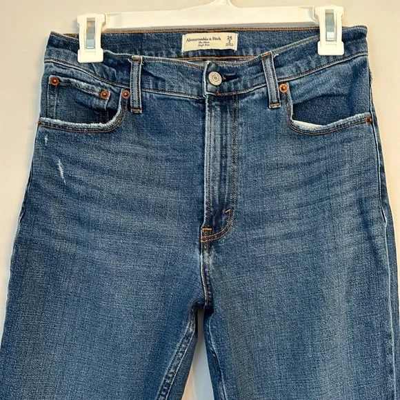 Abercrombie High Rise Mom Jeans Dark Wash Distressed Size 26 - Picture 4 of 6
